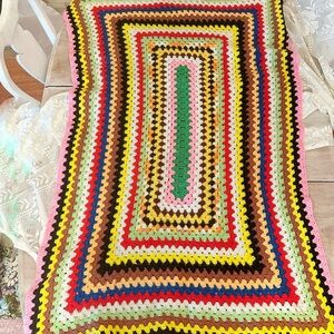 Handmade Multicolor Crochet Throw Blanket - Vintage Style